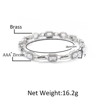 Unisex Cubic Zirconia Geometric Chain Bracelet in Gold, Silver & Rose Gold - Adjustable Statement Jewelry
