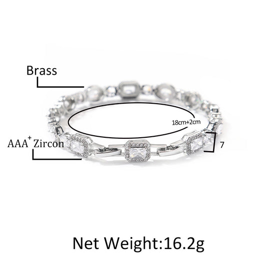 Unisex Cubic Zirconia Geometric Chain Bracelet in Gold, Silver & Rose Gold - Adjustable Statement Jewelry