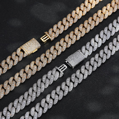 15MM Iced-Out Cuban Link Chain Bracelet & Necklace, Oval Zirconia Hip Hop Jewelry