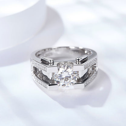 Moissanite Ring for Men, 925 Silver 18K Gold Finish Wedding Band