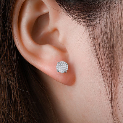 Geometric Pave Stud Earrings, Square Crystal Hip Hop Ear Studs, Unisex