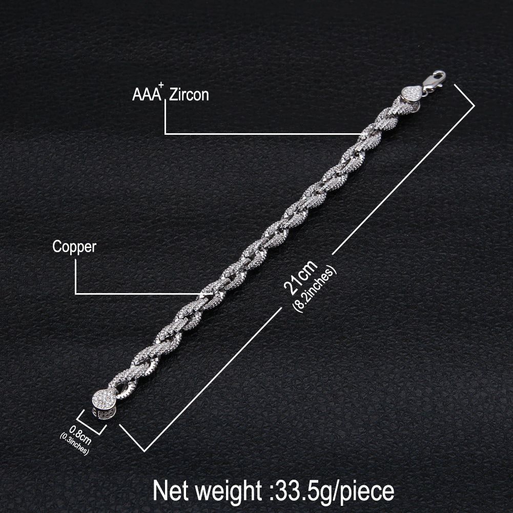 Unisex Iced Cuban Link Bracelet in Copper with Cubic Zirconia Stones – Hip Hop Statement Chain in Silver & Gold product image