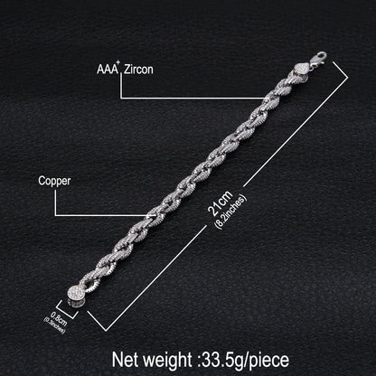 Unisex Iced Cuban Link Bracelet in Copper with Cubic Zirconia Stones – Hip Hop Statement Chain in Silver & Gold