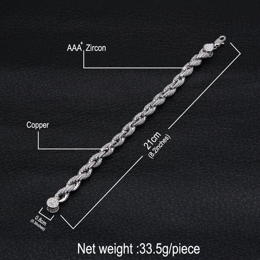 Unisex Iced Cuban Link Bracelet in Copper with Zircon Stones – Hip Hop Statement Chain in Silver & Gold