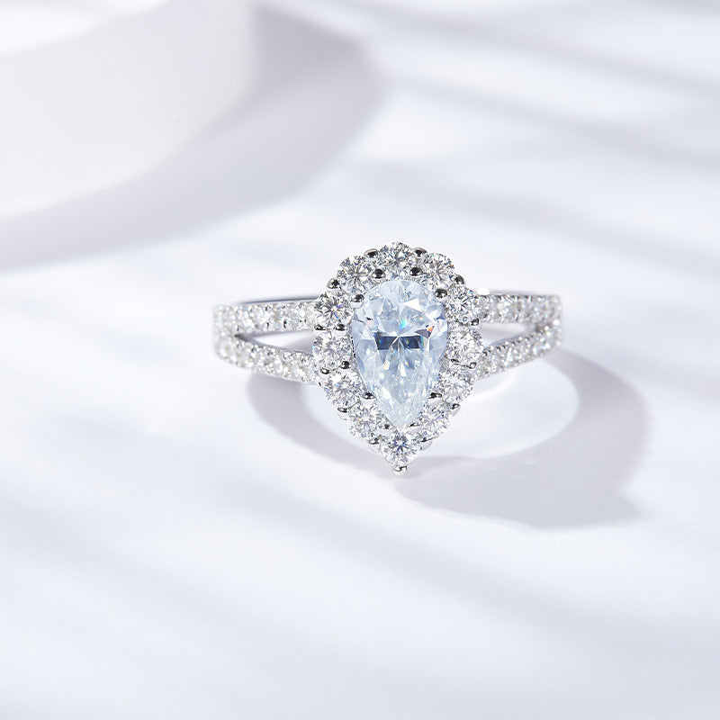 Pear-Shaped Moissanite Halo Ring, Split Shank Engagement Ring for Women product image