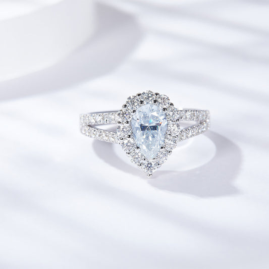 Pear-Shaped Moissanite Halo Ring, Split Shank Engagement Ring for Women alternate product image