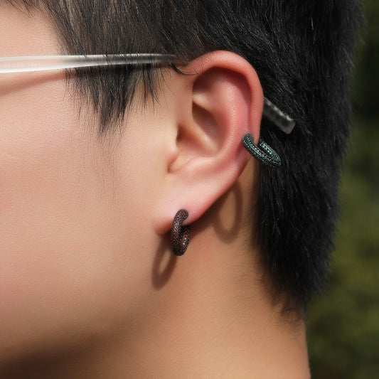 Unisex Hip Hop Round Cubic Zirconia Ear Cuff Earrings – Copper Statement Clip-On Earrings in Green, Orange Red & Blue