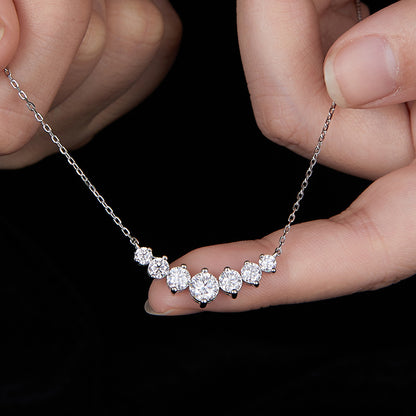 V-Shape Moissanite Pendant Necklace, Graduated Round Stone Cluster