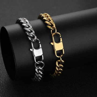 4-9 mm Polished Rounded Cuban Hip Hop Bracelet with Stainless steel Base - CHA062