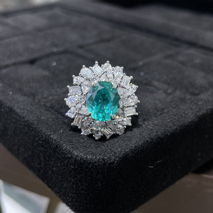 925 Silver Paraiba-Style Halo Ring, Lab-Created Blue-Green Gemstone