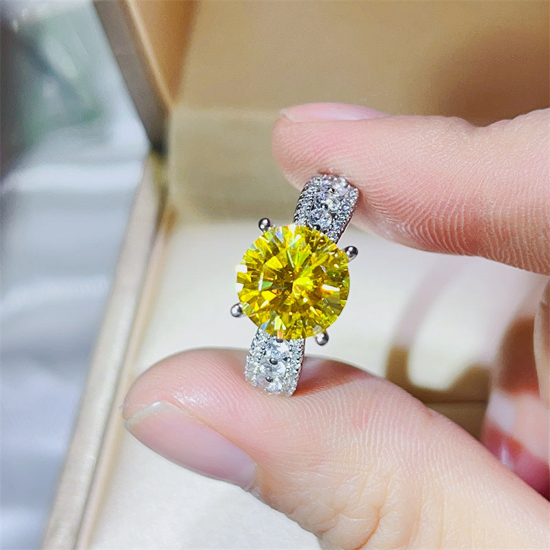 Yellow Moissanite Ring for Women, 2 Carat or 3 Carat Engagement Style Halo Ring product image