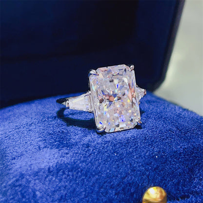 Radiant Cut Moissanite Three Stone Ring for Women, Geometric Rectangle Engagement Style Ring, 3CT 5CT 10CT, US Size 4-9