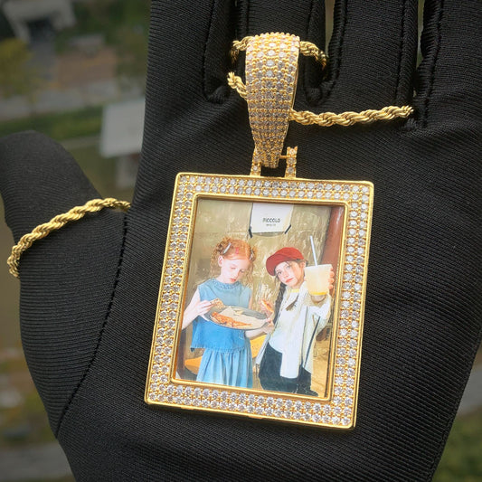 Iced Out Heart Photo Frame Pendant Necklace Unisex Hip Hop Jewelry