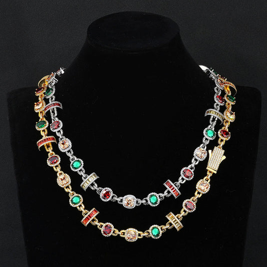 Hip Hop Colored Gemston Copper Bracelet And Necklace alternate product image