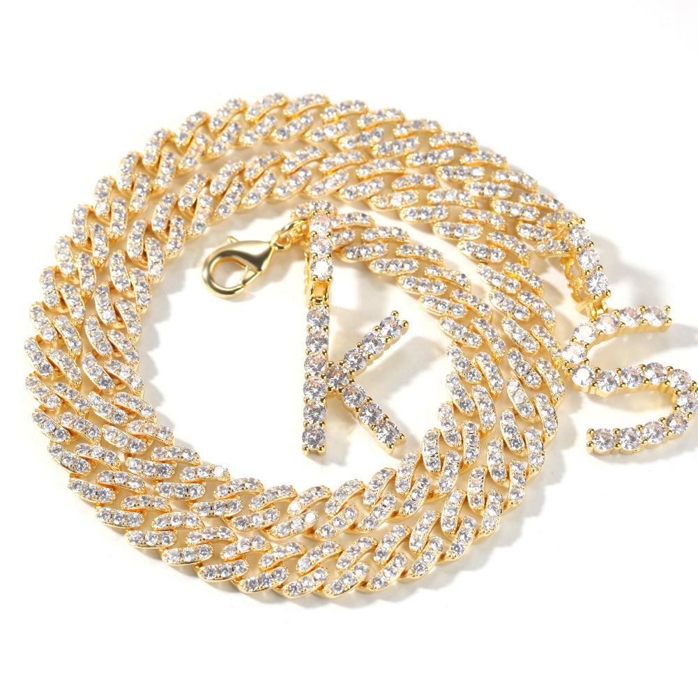 Personalized Double Letter Cuban Chain Necklace with Cubic Zirconia Pendant for Women & Men product image