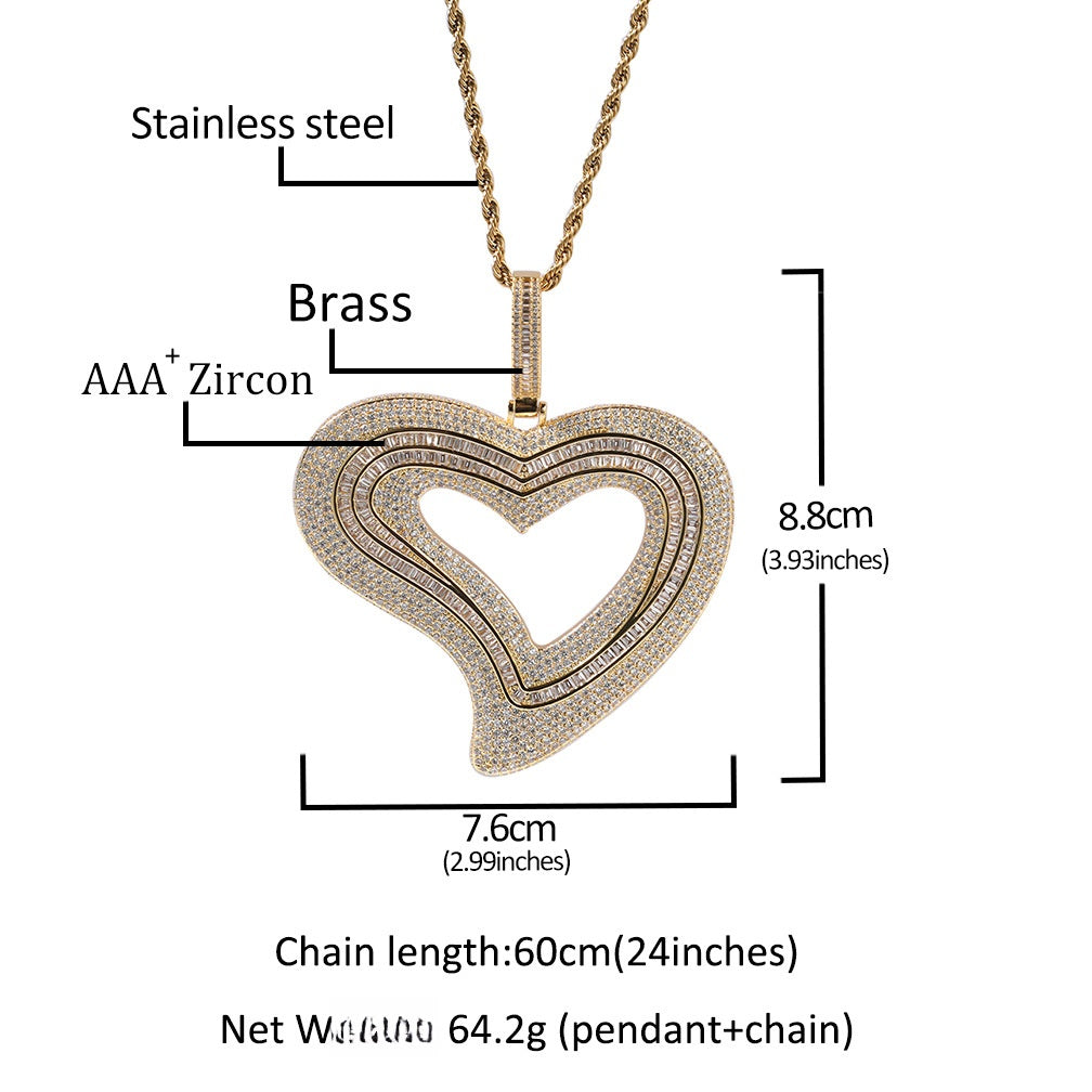 Iced Out Heart Pendant Necklace for Women – Cubic Zirconia Hip Hop Statement Chain in Gold, Silver & Rose Gold, 24 Inch Twist Chain
