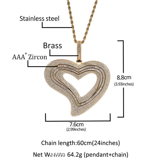 Iced Out Heart Pendant Necklace for Women – Cubic Zirconia Hip Hop Statement Chain in Gold, Silver & Rose Gold, 24 Inch Twist Chain