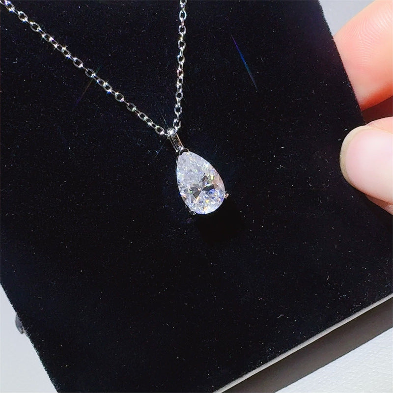 Teardrop Moissanite Pendant Necklace for Women, White Tone Clavicle Chain, 3 Carat Pear Drop Necklace product image