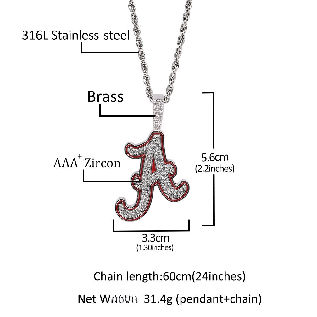 Silver Tone Iced Letter A Pendant Necklace with Rhinestone Chain - Hip Hop Statement Jewelry for Women