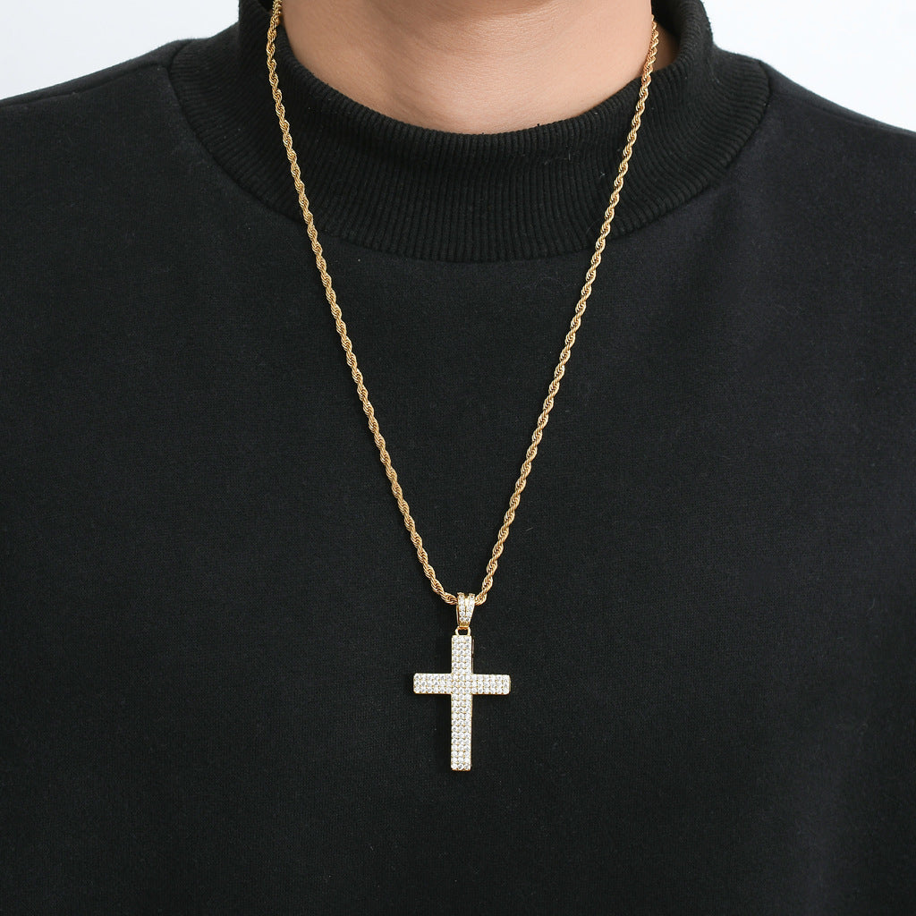 Hip Hop Cross Cubic Zirconia Pendant Necklace for Men and Women