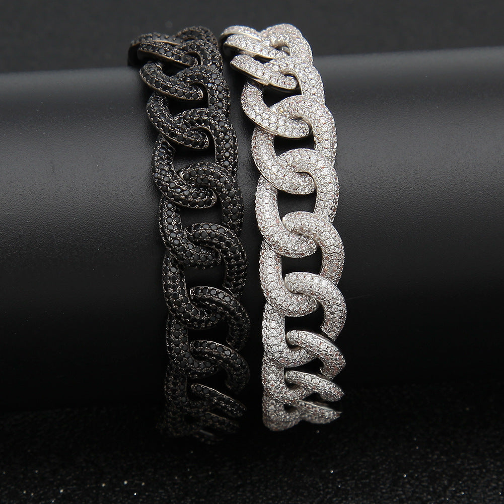 Iced Out Cuban Link Bracelet with Cubic Zirconia for Women & Men – Statement Hip Hop Chain in Gold, Silver, Gun Black