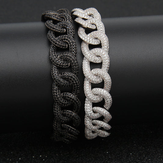 Iced Out Cuban Link Bracelet with Cubic Zirconia for Women & Men – Statement Hip Hop Chain in Gold, Silver, Gun Black