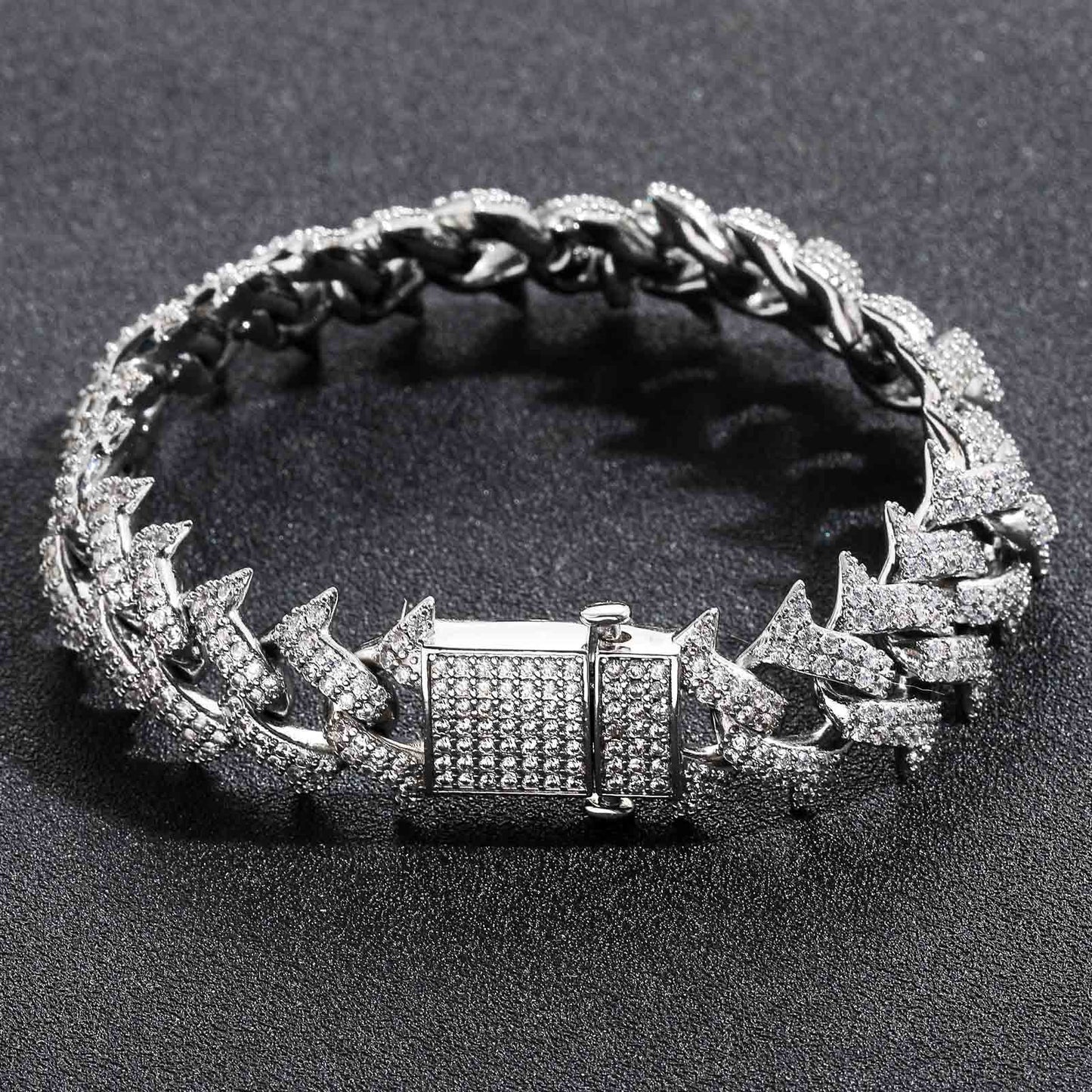 Hip Hop Cuban Link Thorn Spike Cubic Zirconia Bracelet for Men