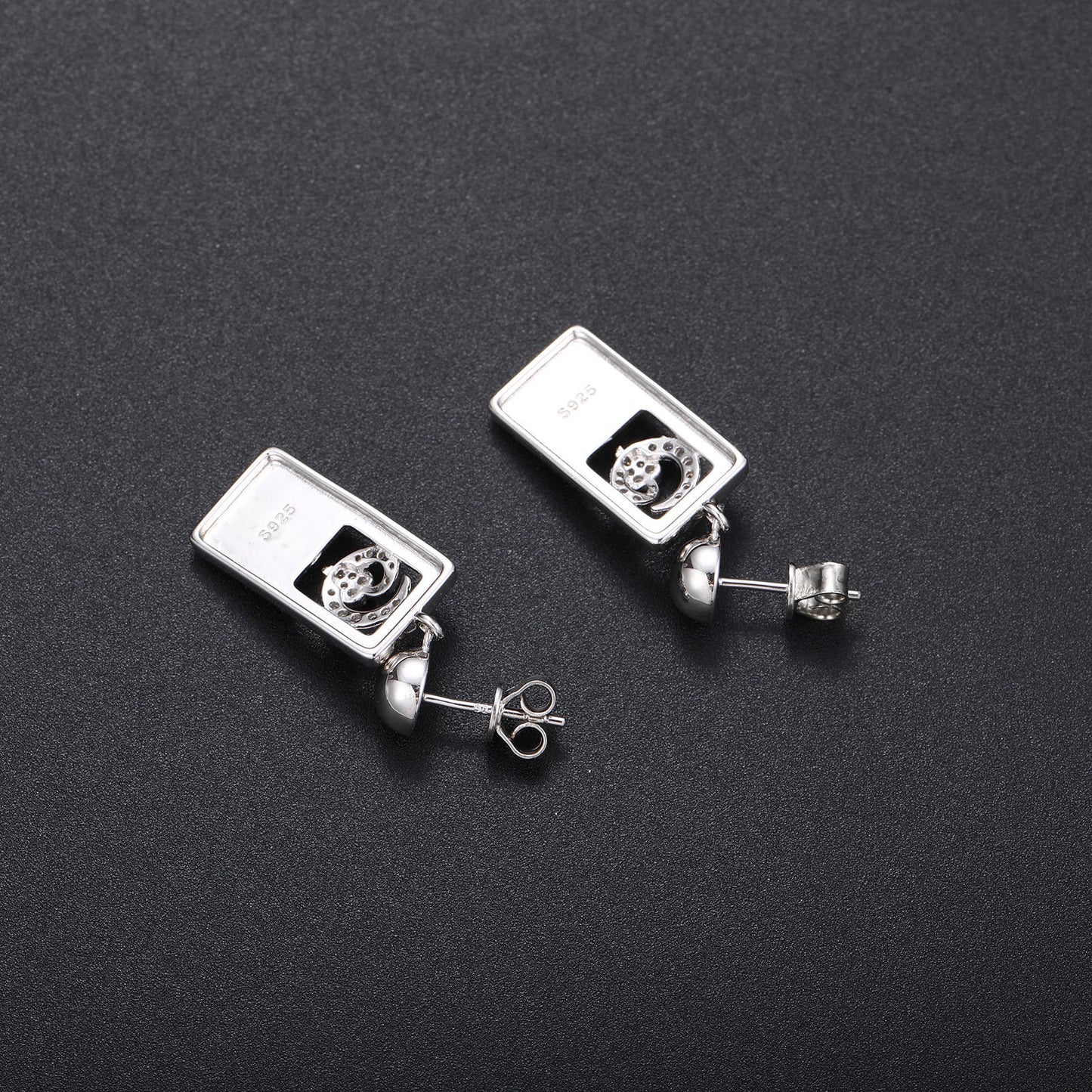Unisex Silver Tone Geometric Snake Stud Earrings with Moissanite Accent product image