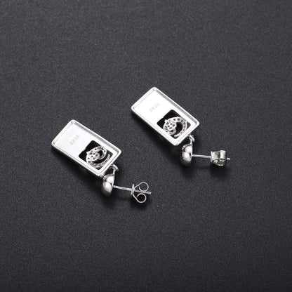 Unisex Silver Tone Geometric Snake Stud Earrings with Moissanite Accent