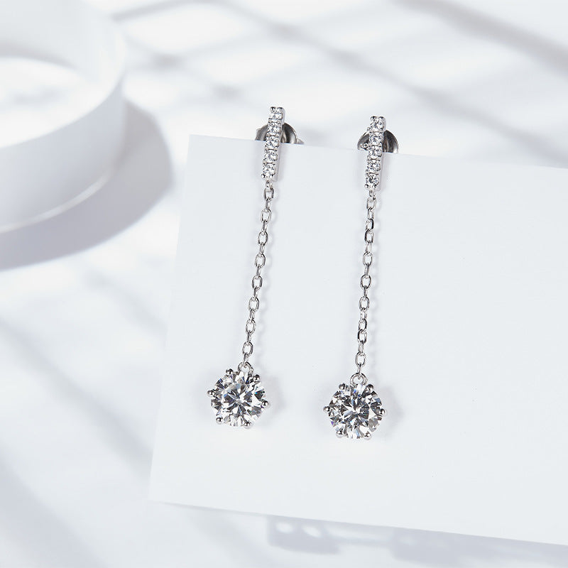 925 Sterling Silver Moissanite Chain Drop Earrings for Women, Dangle Stud Earrings product image