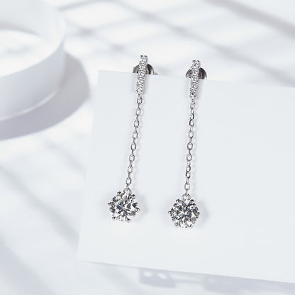 925 Sterling Silver Moissanite Chain Drop Earrings for Women, Dangle Stud Earrings