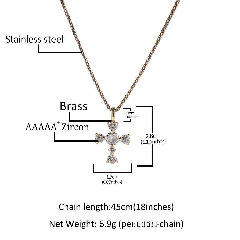 Sterling Silver Cross Pendant Necklace for Women - Gold Plated or Silver Tone CZ Statement Chain Necklace