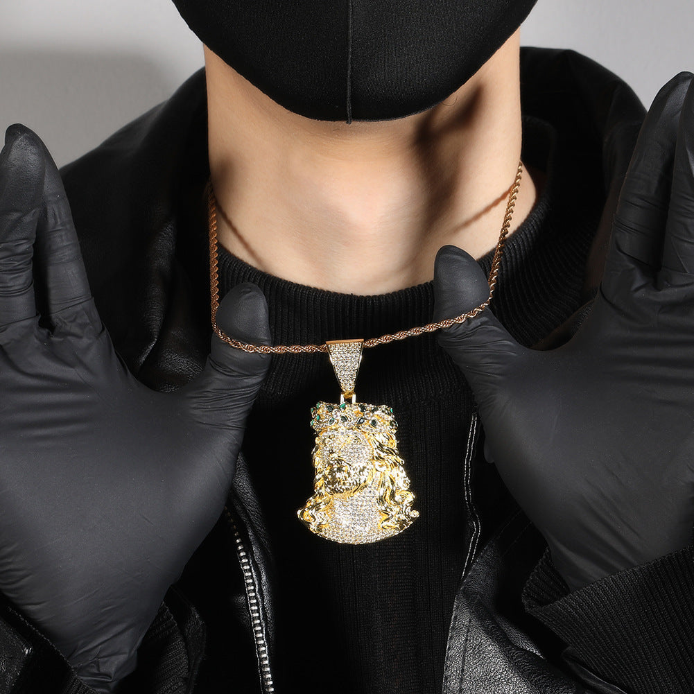 Iced Irregular Jesus Pendant Necklace with Cubic Zirconia Twist Chain for Women and Men
