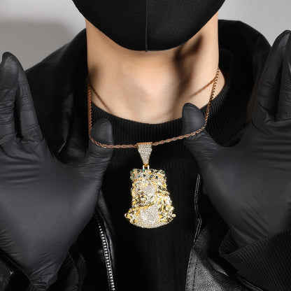 Iced Irregular Jesus Pendant Necklace with Cubic Zirconia Twist Chain for Women and Men