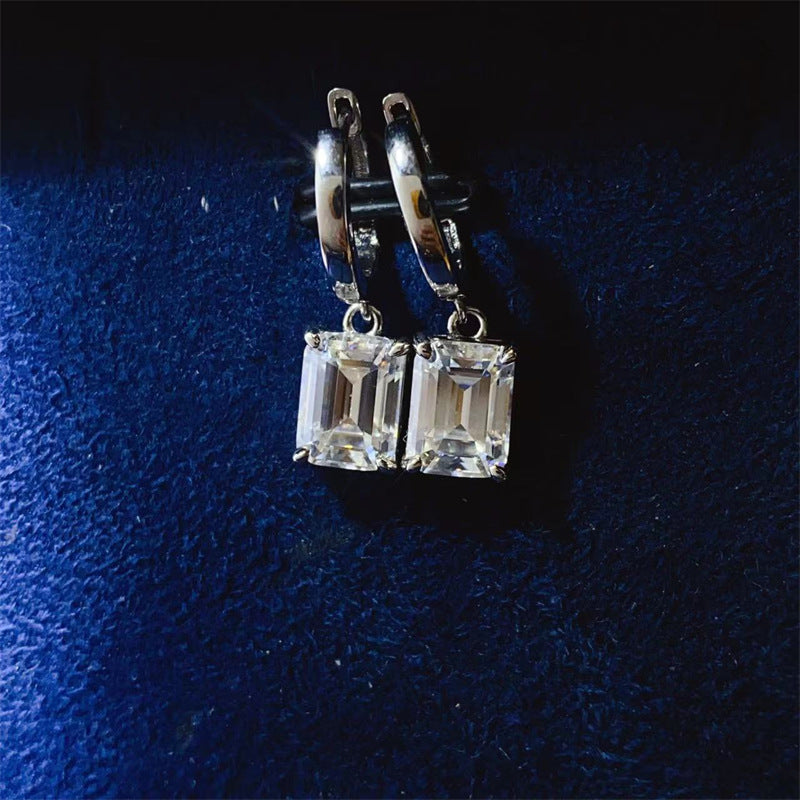 Emerald Cut VVS Moissanite Drop Hoop Earrings product image