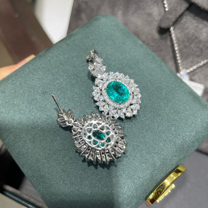 Teal Green Floral Pendant Necklace Set with Matching Earrings