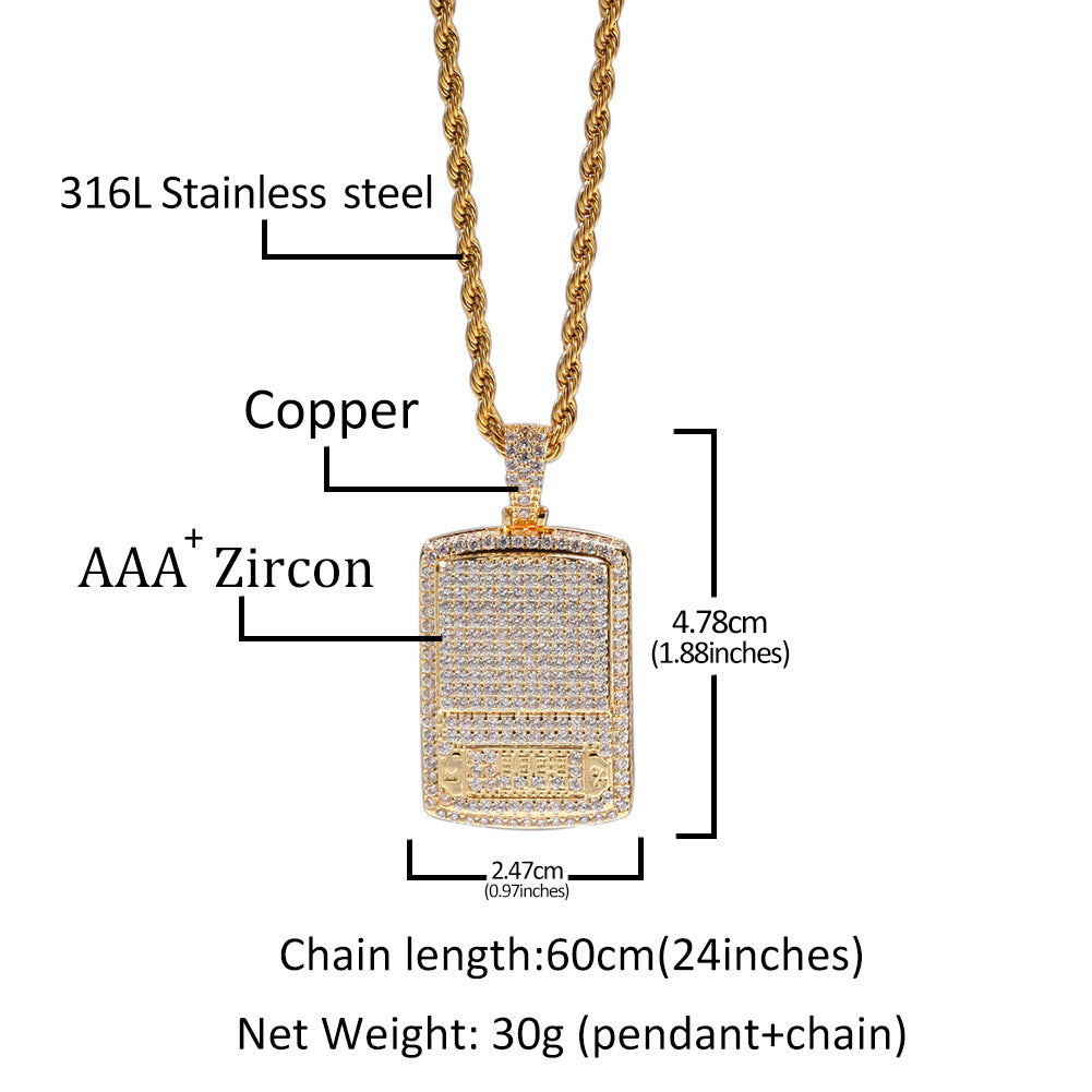 Iced Geometric Rectangle Pendant Necklace for Men and Women – Gold Tone Cubic Zirconia Hip Hop Chain product image