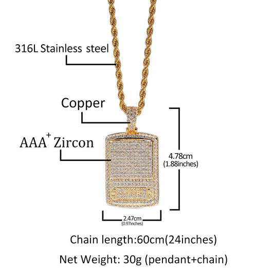 Iced Geometric Rectangle Pendant Necklace for Men and Women – Gold Tone Cubic Zirconia Hip Hop Chain