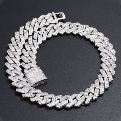 Iced Out Double Row Cuban Link Chain Necklace for Men and Women - Micro Pave Cubic Zirconia Hip Hop Statement Chain