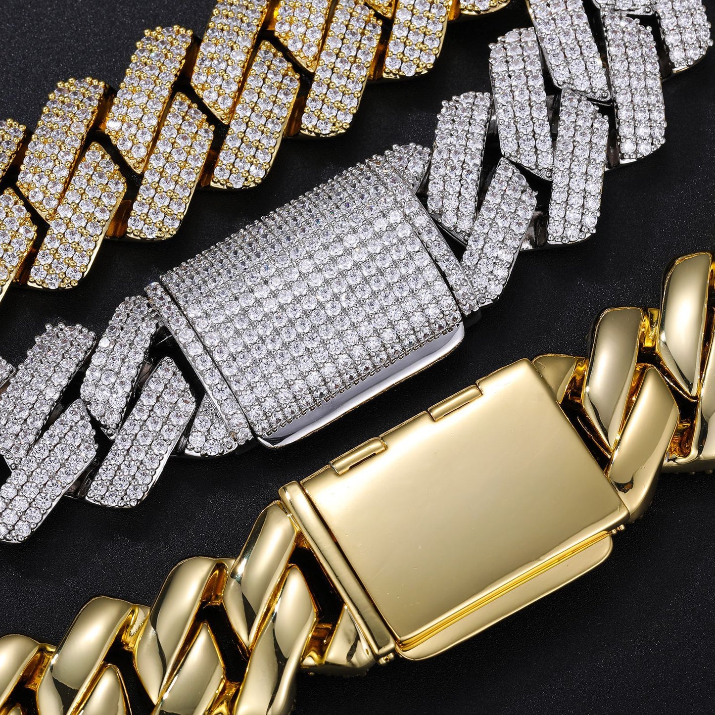 Iced Out Cuban Link Chain Bracelet & Necklace, Geometric Zircon Hip Hop Jewelry product image