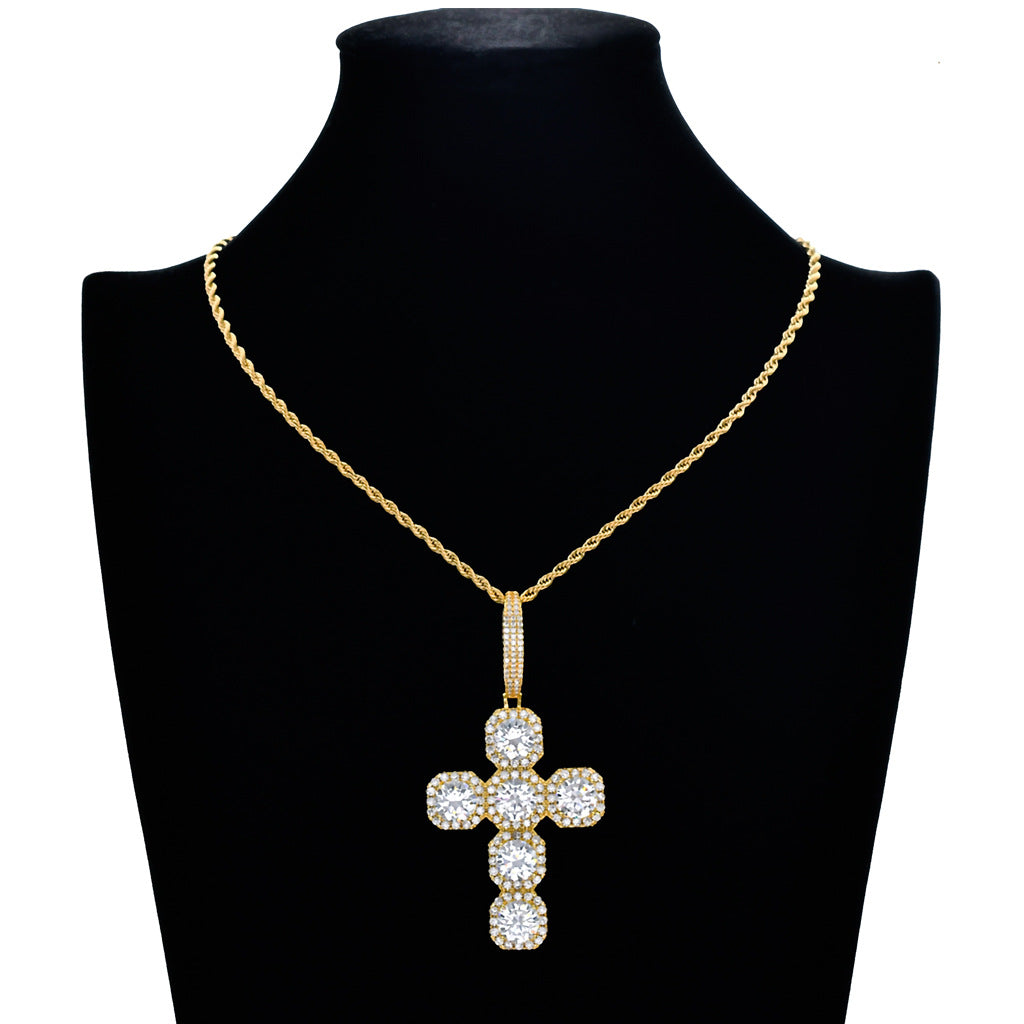 Light Luxury Cross Cubic Zirconia Pendant Necklace for Men and Women