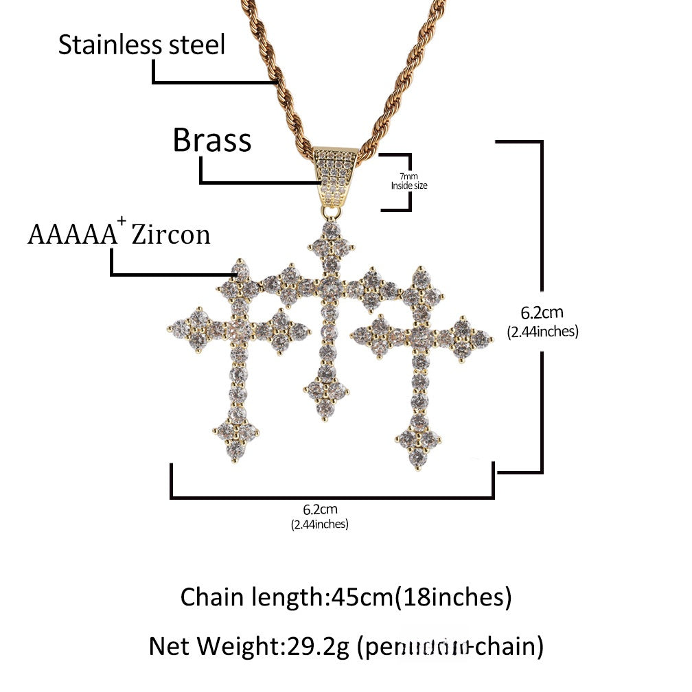 Iced Out Cross Pendant Necklace for Women and Men - Gold Plated or Silver Plated Cuban Style Twist Chain with Cubic Zirconia Statement Pendant