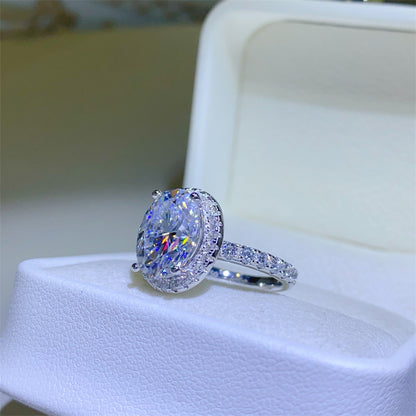Oval Halo Moissanite Ring for Women, 5 Carat Engagement Ring with Pavé Band