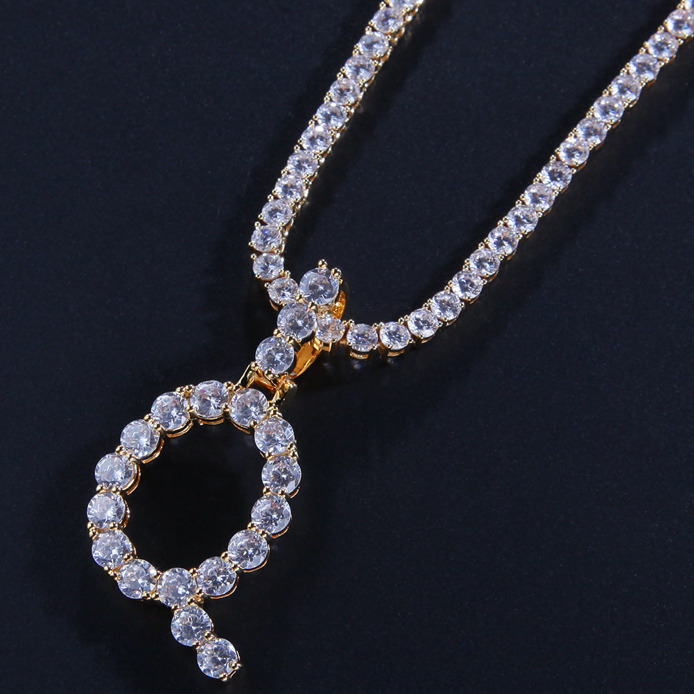 A-Z Initial Letter Pendant Necklace with Cubic Zirconia, Gold Plated or Silver Plated Hip Hop Chain Necklace for Women and Men product image