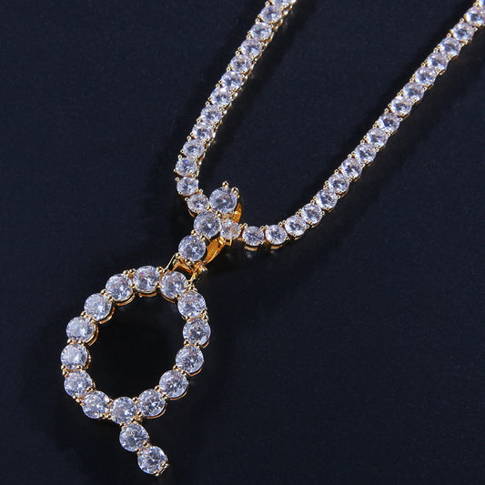 A-Z Initial Letter Pendant Necklace with Cubic Zirconia, Gold Plated or Silver Plated Hip Hop Chain Necklace for Women and Men
