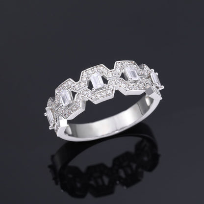 Geometric Zircon Statement Ring, Unisex Zigzag Band, Size 7-10