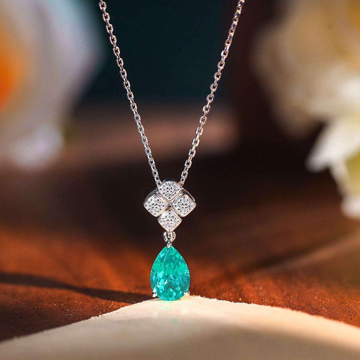 Blue Teardrop Pendant Necklace and Stud Earrings Set, Geometric Sparkle Jewelry product image