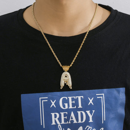 Hip Hop Four Leaf Clover Copper Pendant Necklace for Men and Women