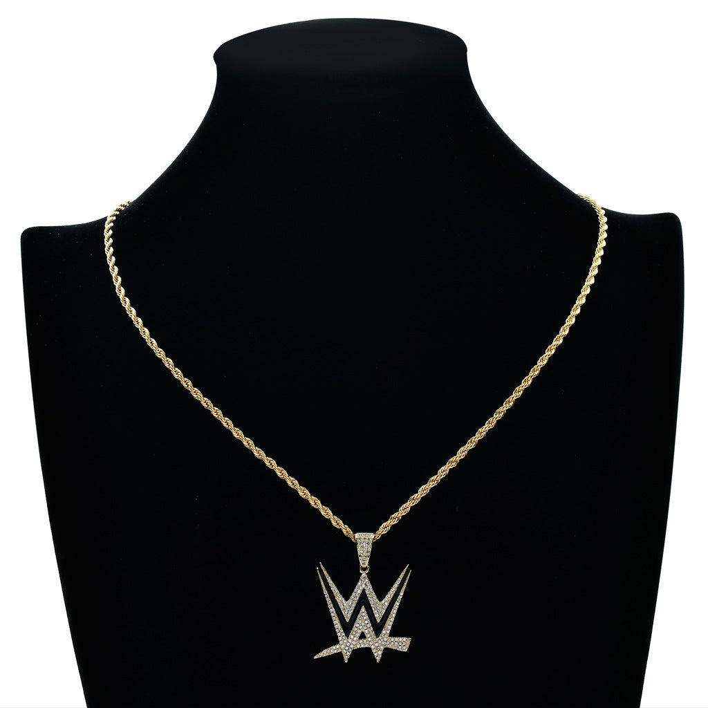 Letter Cubic Zirconia Pendant Necklace for Men and Women