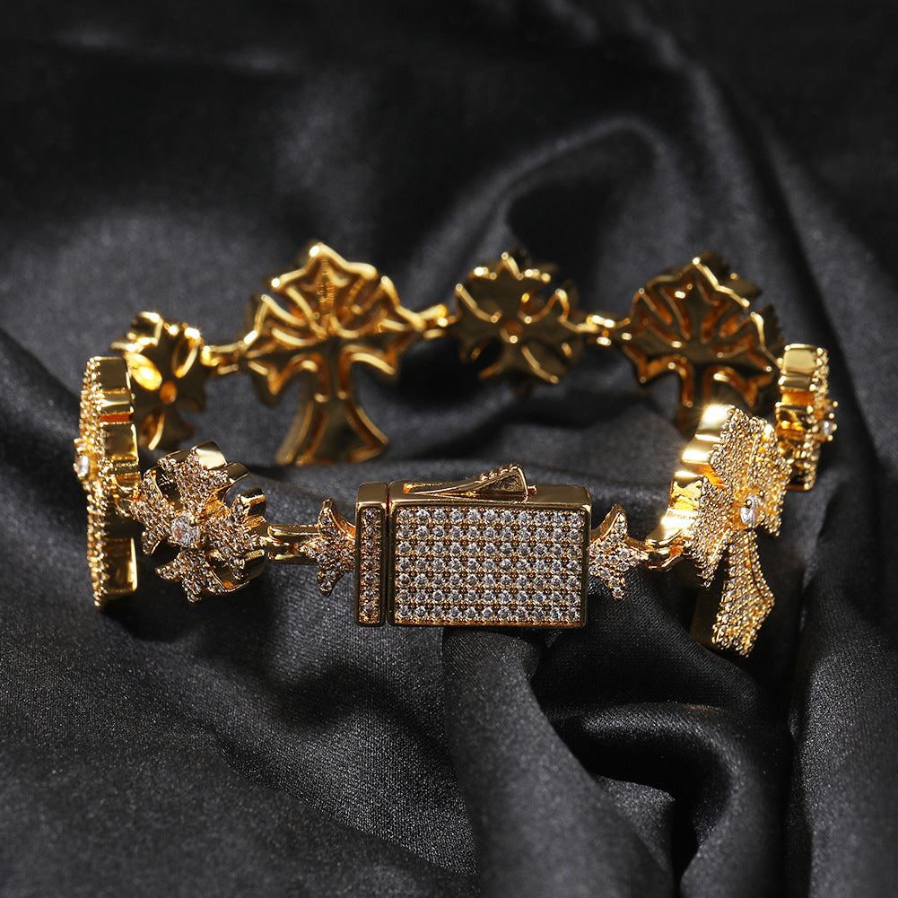Iced Snowflake Cuban Link Bracelet for Women & Men - Cubic Zirconia Copper Chain Bracelet in Gold or Silver, 7inch/8inch